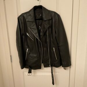Black Leather Jacket Oversized with Silver Details